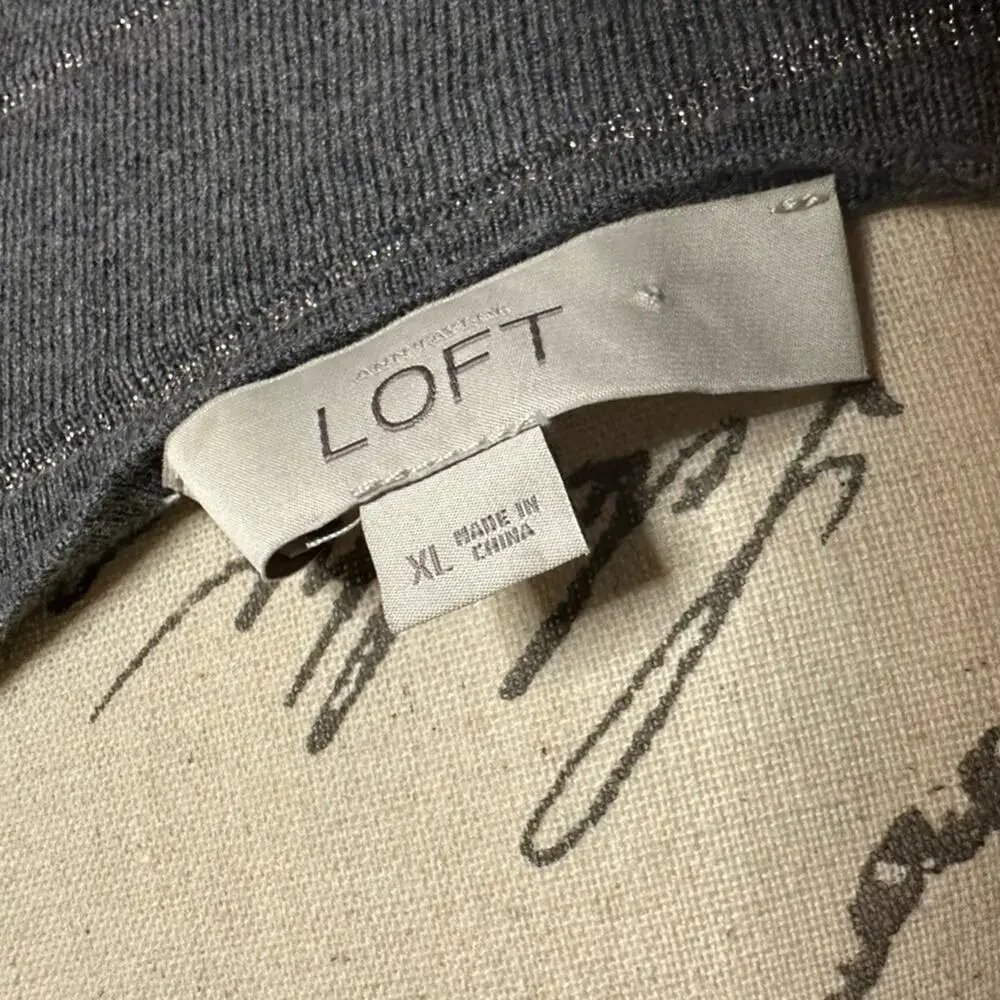NWOT LOFT Sparkle Striped Gray Long Sleeves Knit Top Size XL women’s Shirt